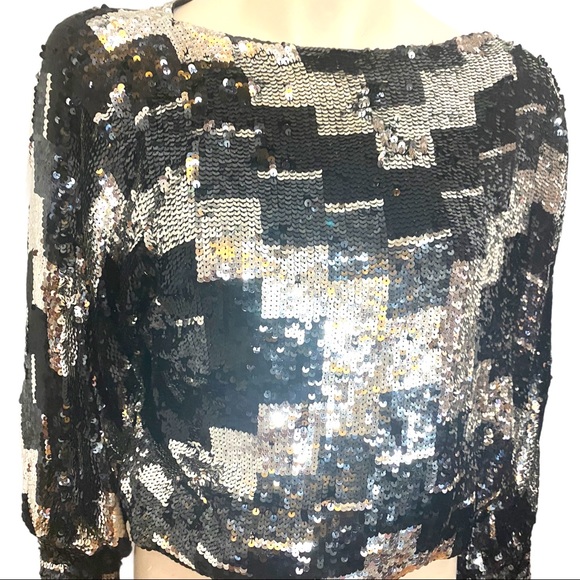 Vintage Sequins 70s Elastic Waist Disco Shirt - Picture 4 of 8